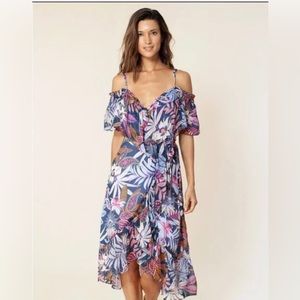 Hale Bob - Navy Wrap Midi Dress W/ Paisley Print Sz XS